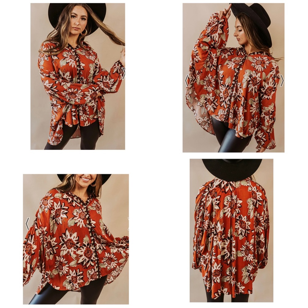 NWT Free People Good Vibrations Printed‎ Blouse (XS, Light Combo Retail $128